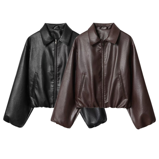 Cropped Vegan Leather Jacket – Trendy Minimal Look