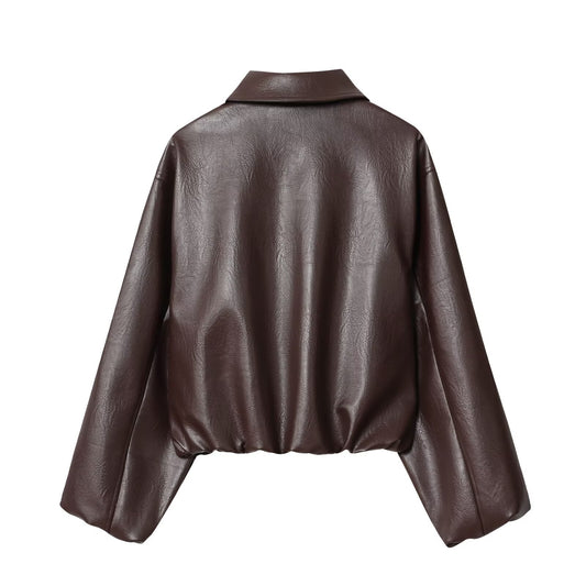 Cropped Vegan Leather Jacket – Trendy Minimal Look